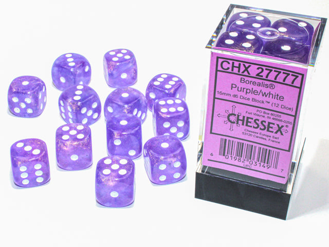 Chessex Dice: Borealis 16mm d6 Purple/white Luminary Dice Block