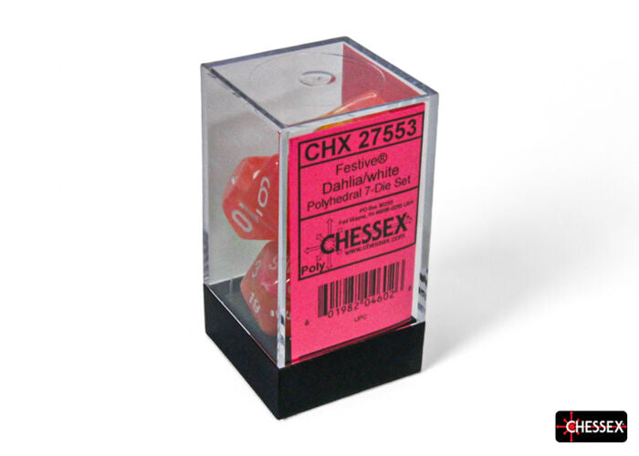 Chessex Dice: Festive Dahlia/white Luminary Polyhedral 7-Dice Set