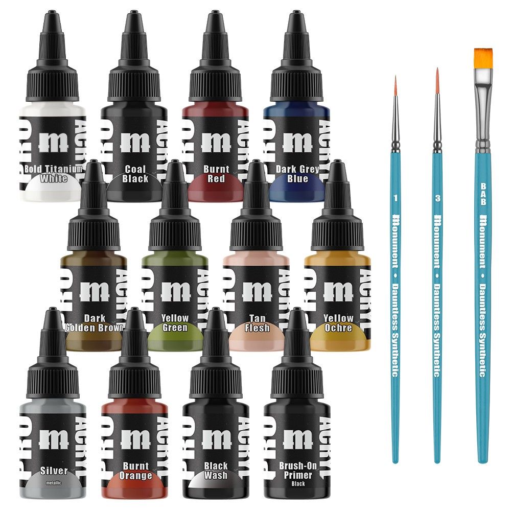 Monument Pro Acryl Sets - Pro Acryl Intro Set - 12 Colors + 3 Synthetic Brushes