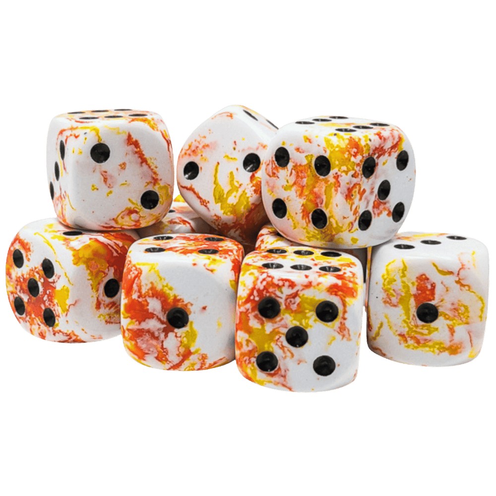 Chessex: Brush Sunrise/black 16mm d6 Dice Block (12 dice)