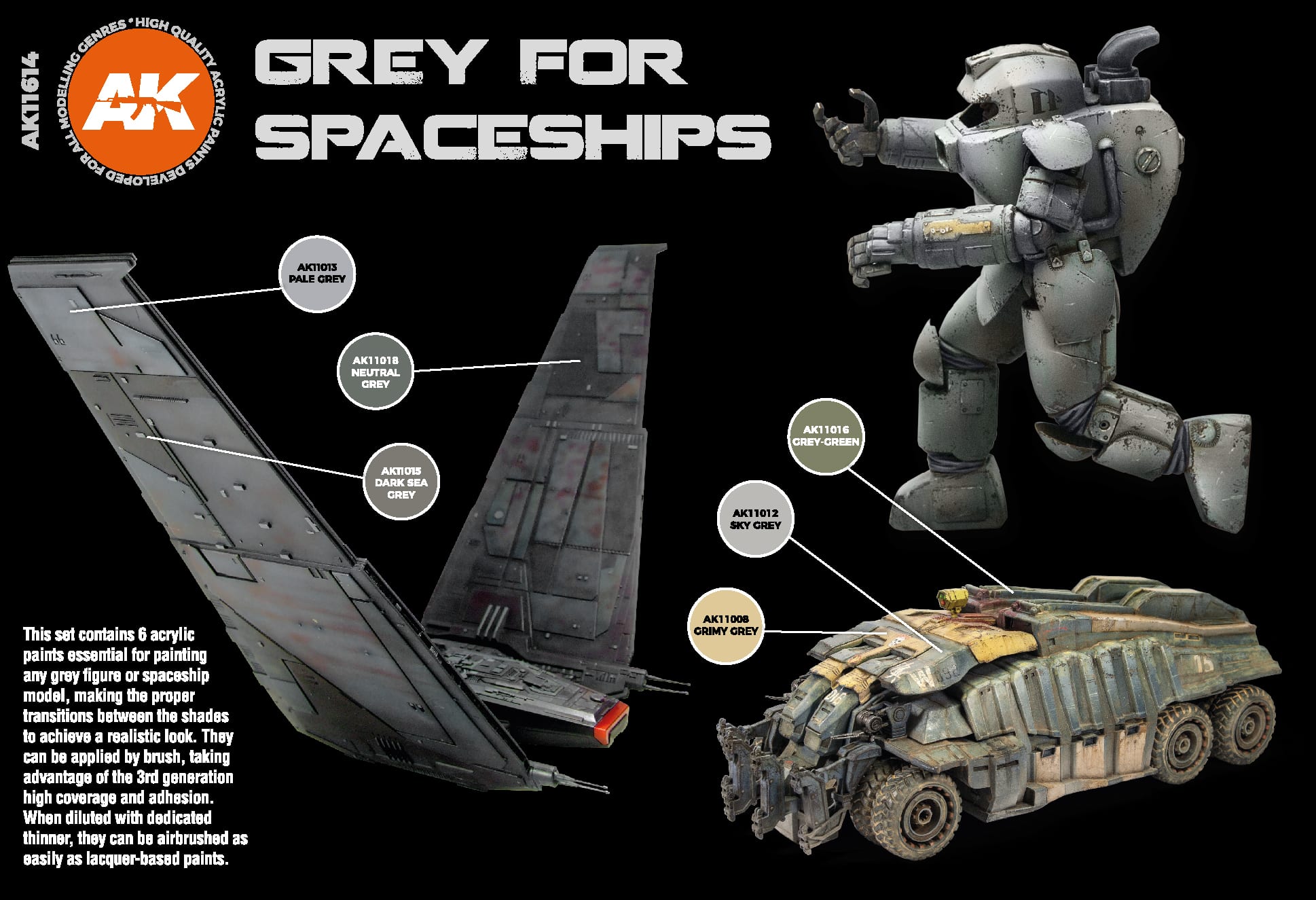 AK Interactive: 3rd Gen paint set - Grey For Spaceships Set