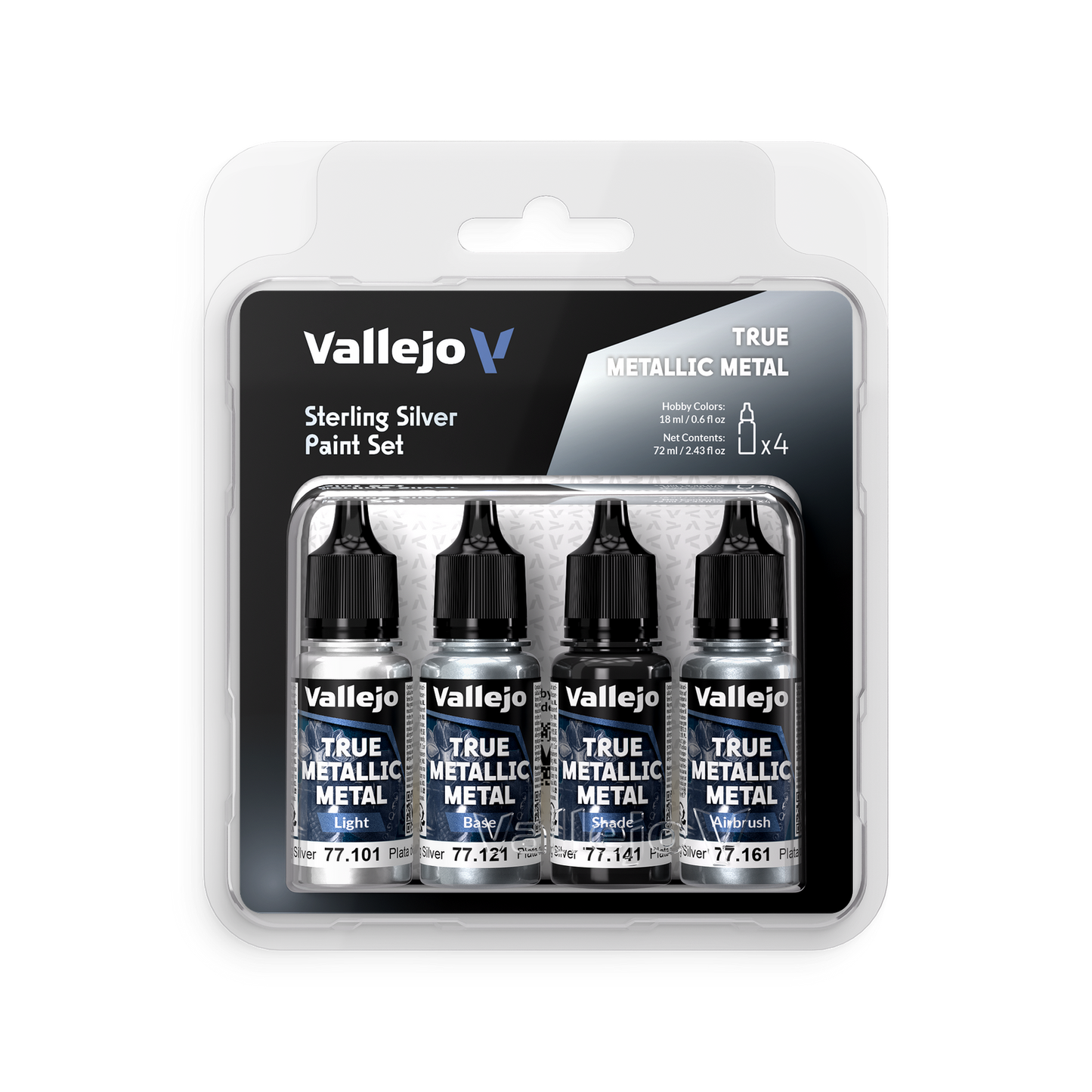 Vallejo: True Metallic Metal Sterling Silver - 4 Colour Paint Set