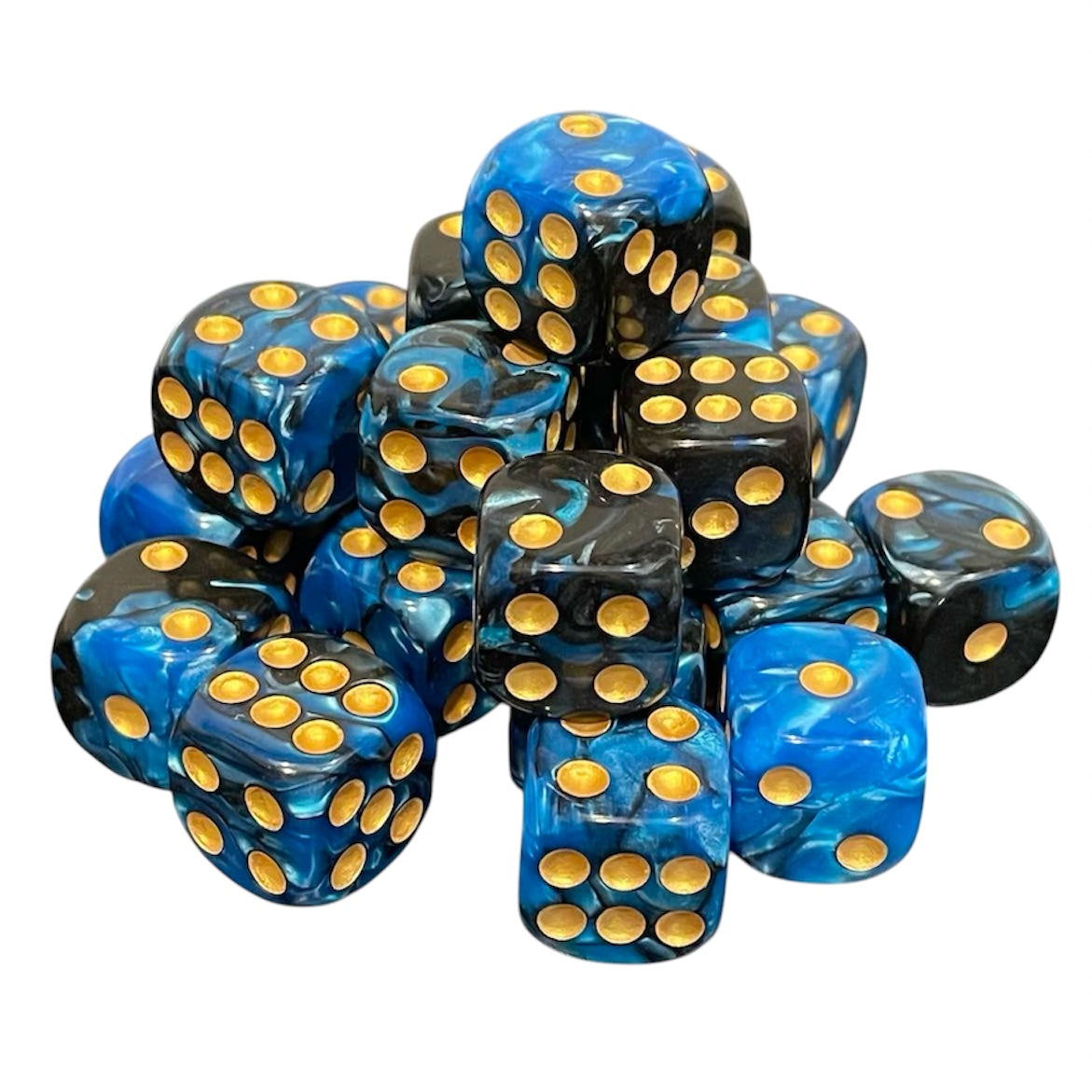 16mm Dice Pearl Black-Blue (Gold pips)