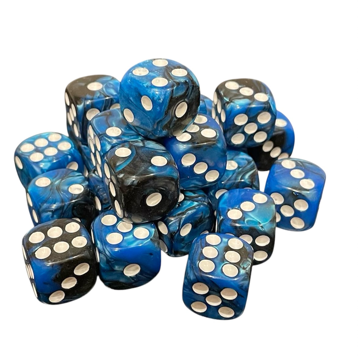 16mm Dice Pearl Black-Blue (White pips)