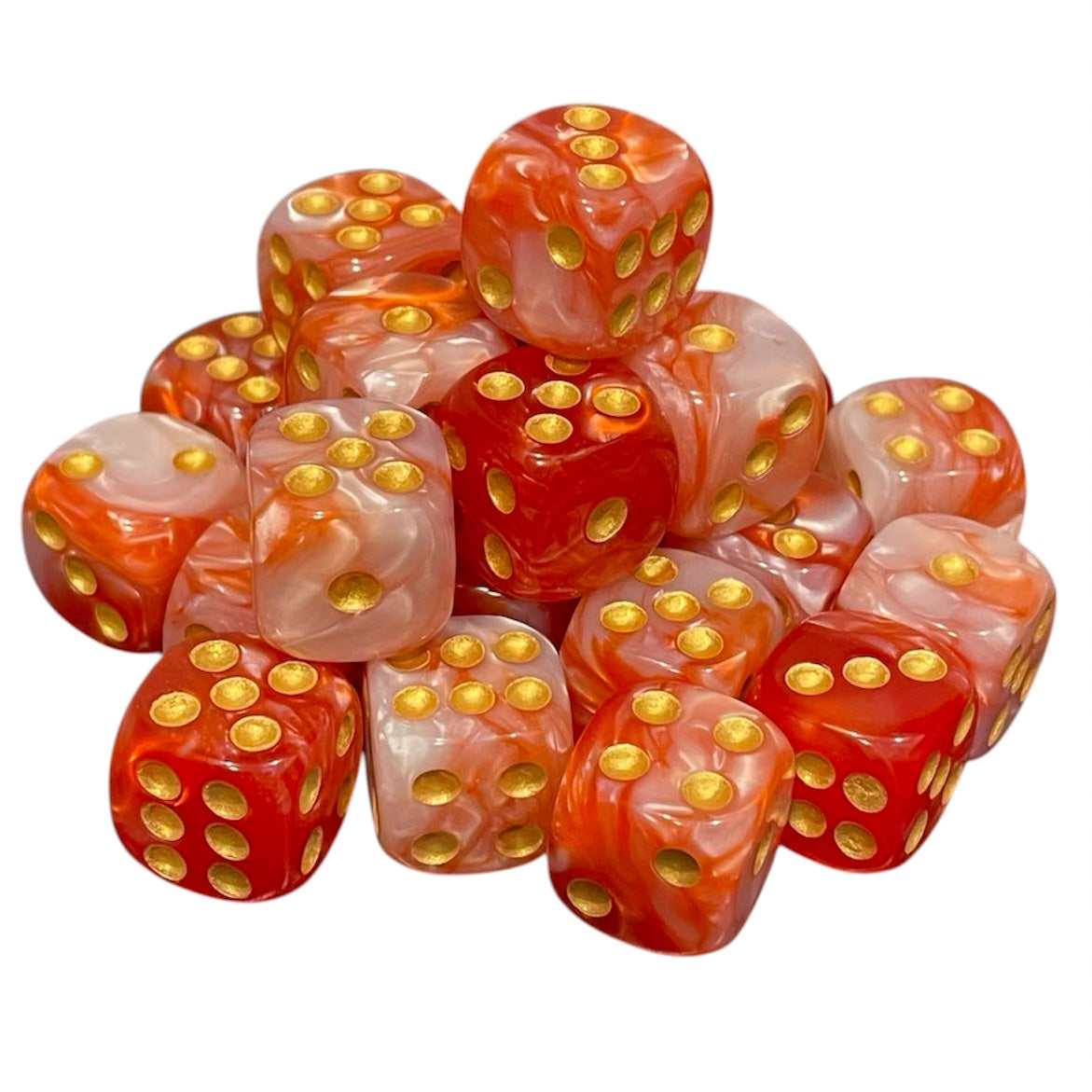 16mm Dice Pearl Red-White (Gold pips)