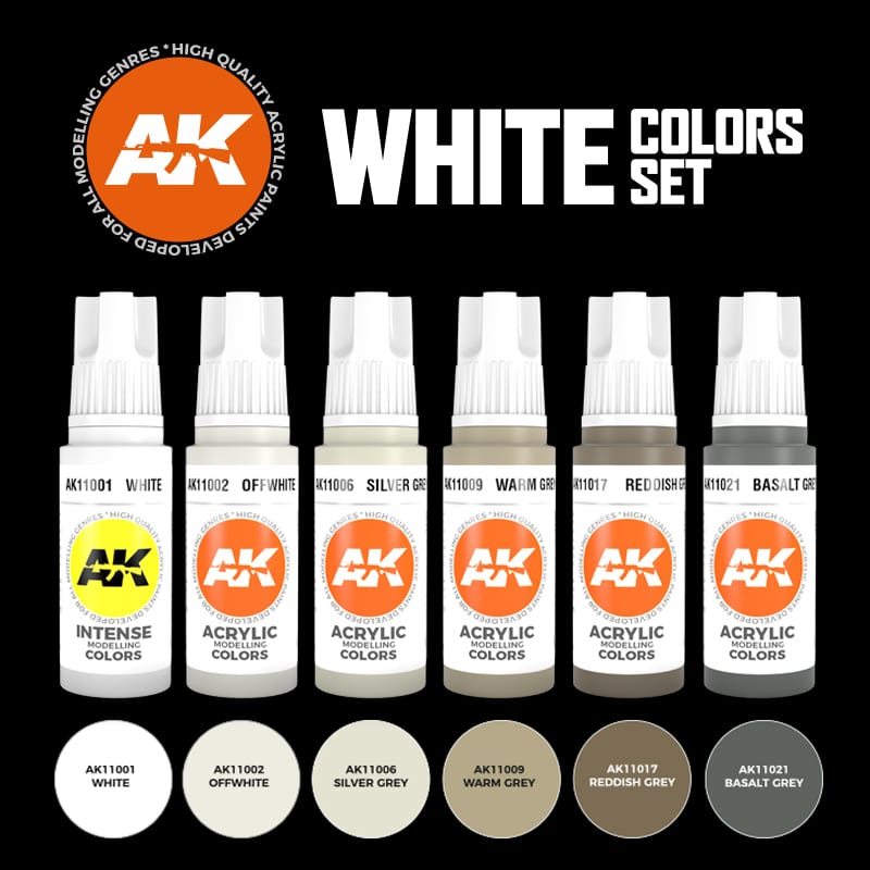 AK Interactive: 3rd Gen paint set - White Colors Set