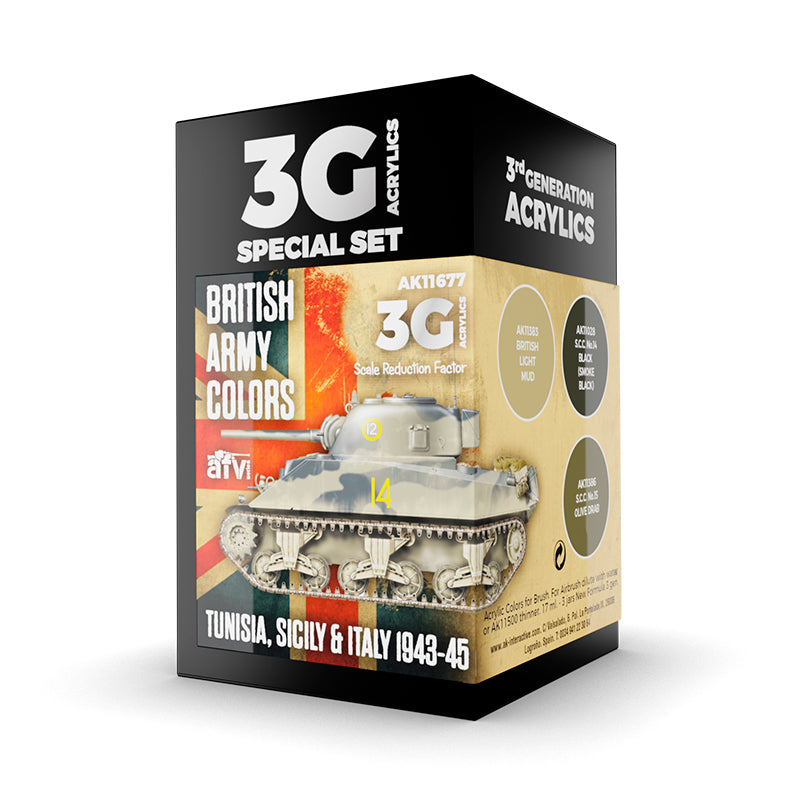 AK Interactive: 3 Gen Acrylics - British Army Colors Tunisia. Sicily & Italy 1943-45 17ml