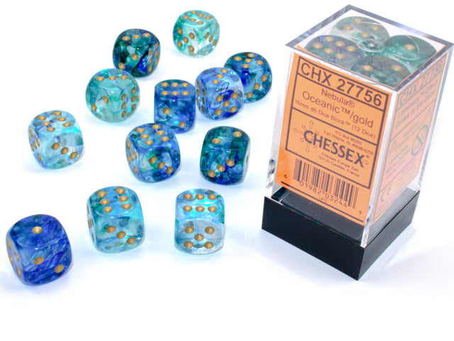 Chessex Dice: Nebula 16mm d6 Oceanic/gold Luminary Dice Block
