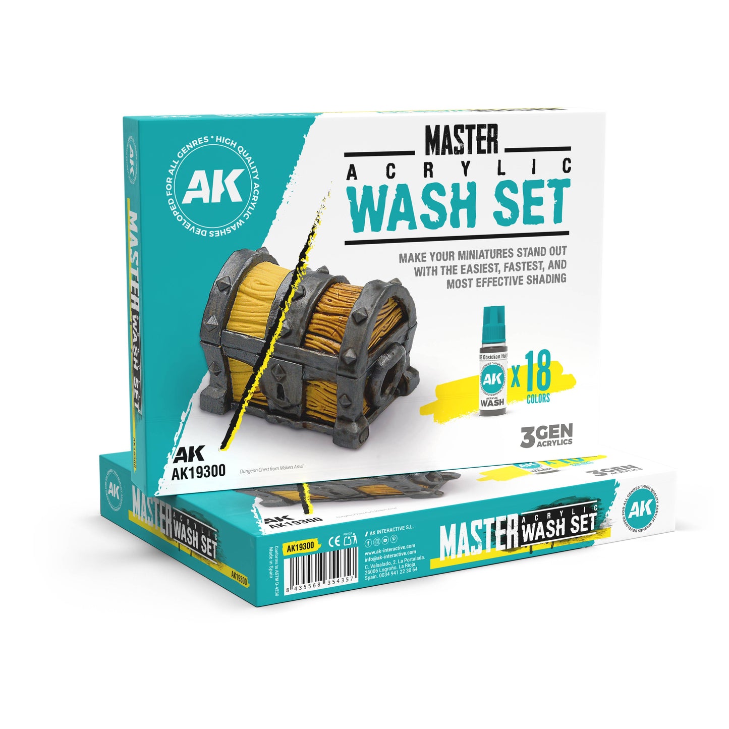 AK Interactive: 3Gen - Master Acrylic Wash Set Full Range 18 Colors - Warhaus