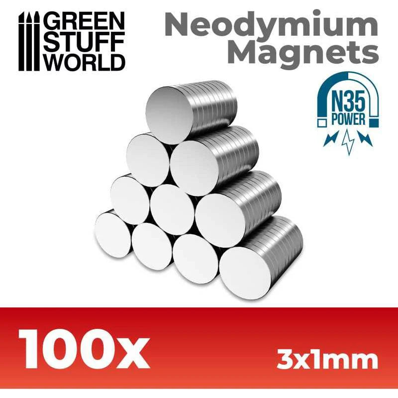 Green Stuff World: Neodymium Magnets 3x1mm - 100 units (N35) - Warhaus