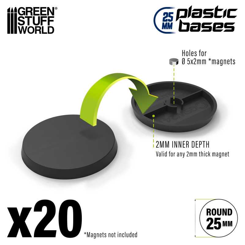 Green Stuff World: Plastic Bases - Round 25mm BLACK