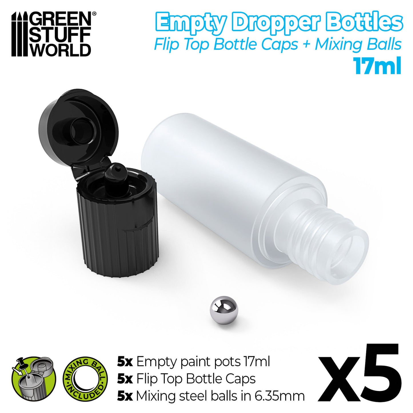 Green Stuff World: Empty Dropper Bottles 17ml with Mixing Balls