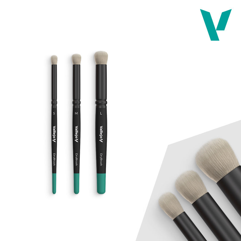 Vallejo Brushes - Dry Brush - Dry Brush Set - Natural Hair (S, M & L)