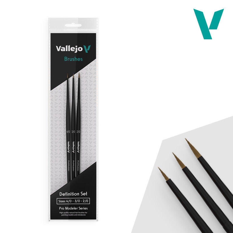 Vallejo Brushes - Pro Modeler - Definition Set - Natural Hair (Sizes 4/0, 3/0 & 2/0)