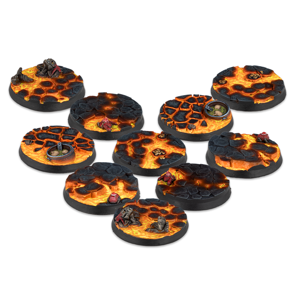 Warcrow: Bases - 30mm Red Caps Scenery Bases, Alpha Series contents
