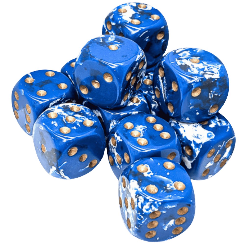 Chessex: Brush Wavebreak/gold 16mm d6 Dice Block (12 dice) – Chessex