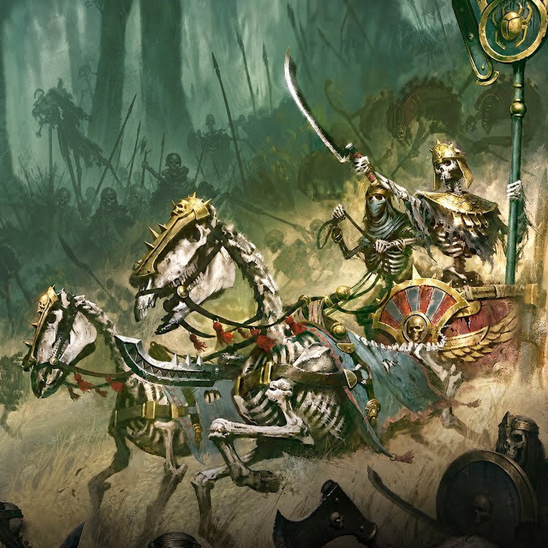Tomb Kings skeletal chariot charging into battle