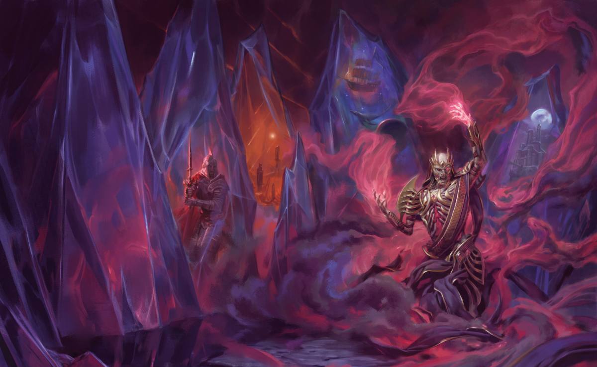 Vecna performing a ritual in his crystalline lair, Dungeons & Dragons artwork by Kieran Yanner