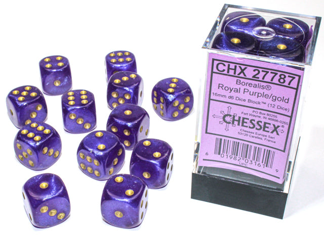 Chessex Dice: Borealis 16mm d6 Royal Purple/gold Luminary Dice Block