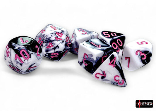Chessex Dice: Gemini Black-White/pink Polyhedral 7-Dice Set