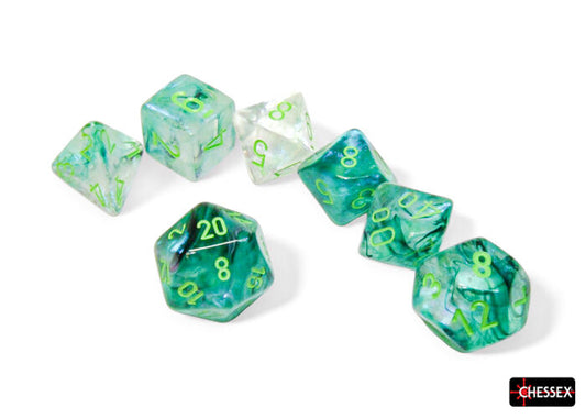 Chessex Dice: Borealis Kelp/light green Luminary Polyhedral 7-Dice Set