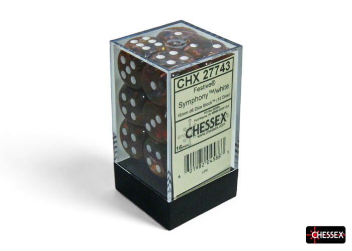 Chessex Dice: Festive Symphony/white 16mm d6 Dice Block (12 dice)