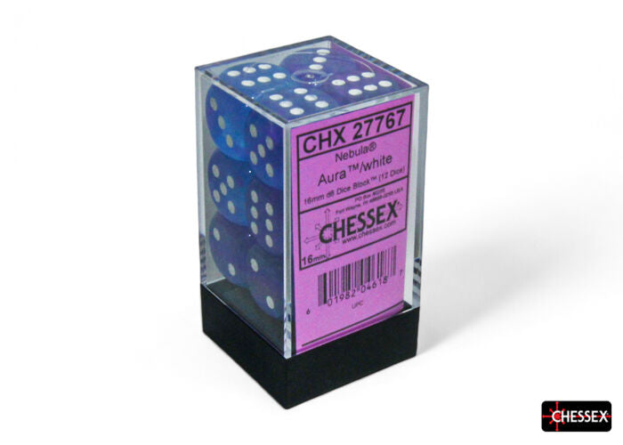 Chessex Dice: Nebula Aura/white Luminary 16mm d6 Dice Block (12 dice)