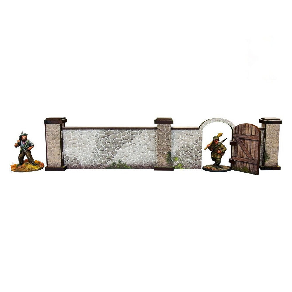 Micro Art Studio - WW2 Normandy Stone Wall w. Gate (high) PREPAINTED [28mm/1:56]