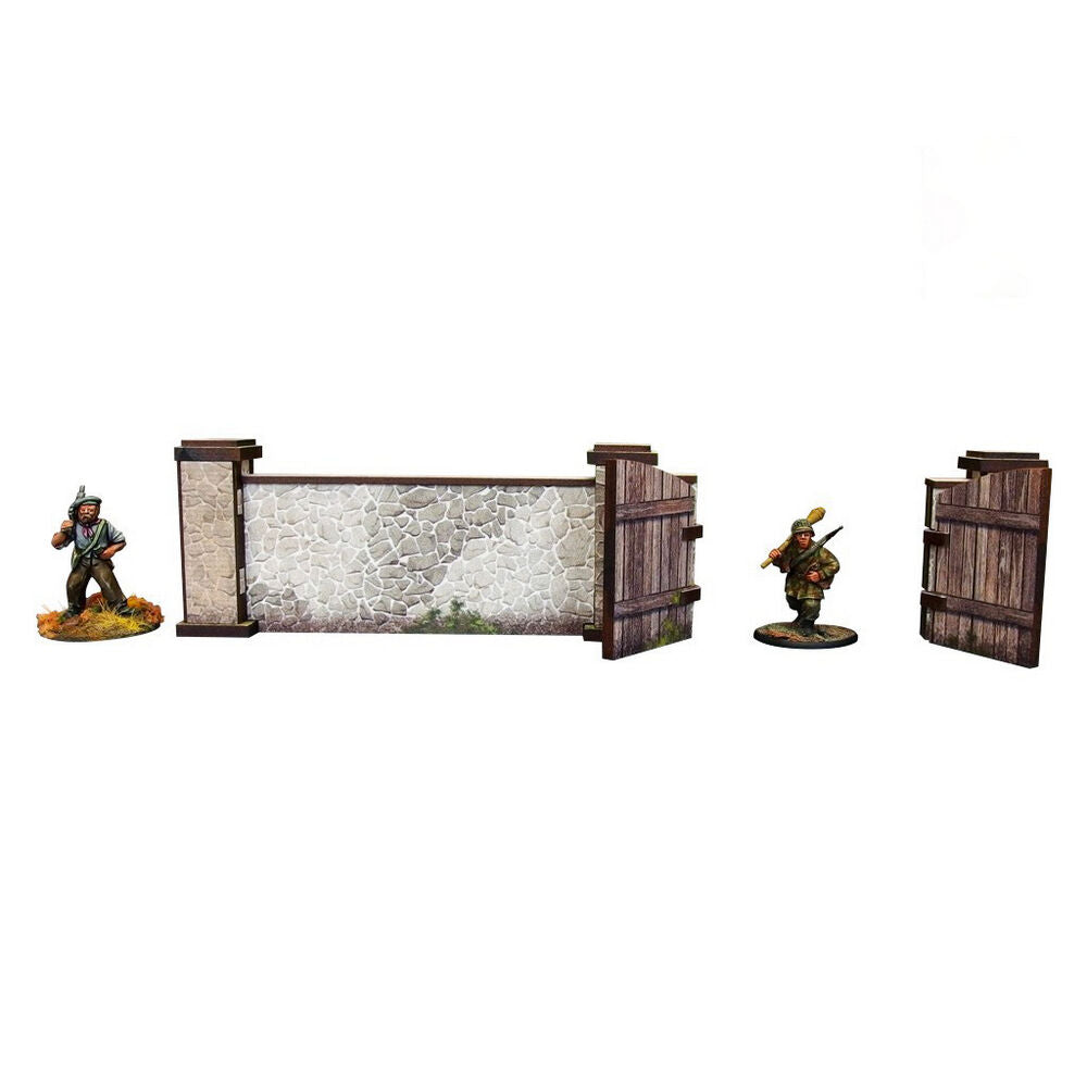 Micro Art Studio - WW2 Normandy Stone Wall w. Gate (high) PREPAINTED [28mm/1:56]