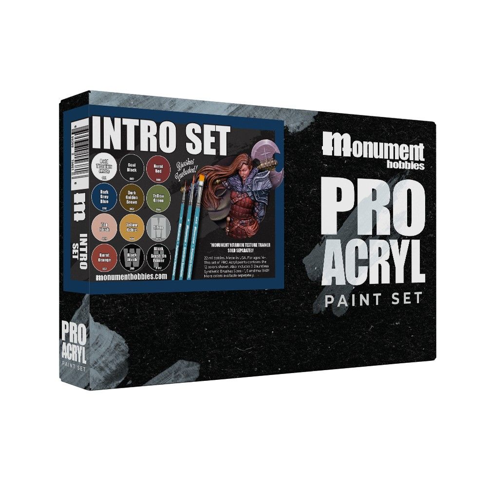 Monument Pro Acryl Sets - Pro Acryl Intro Set - 12 Colors + 3 Synthetic Brushes