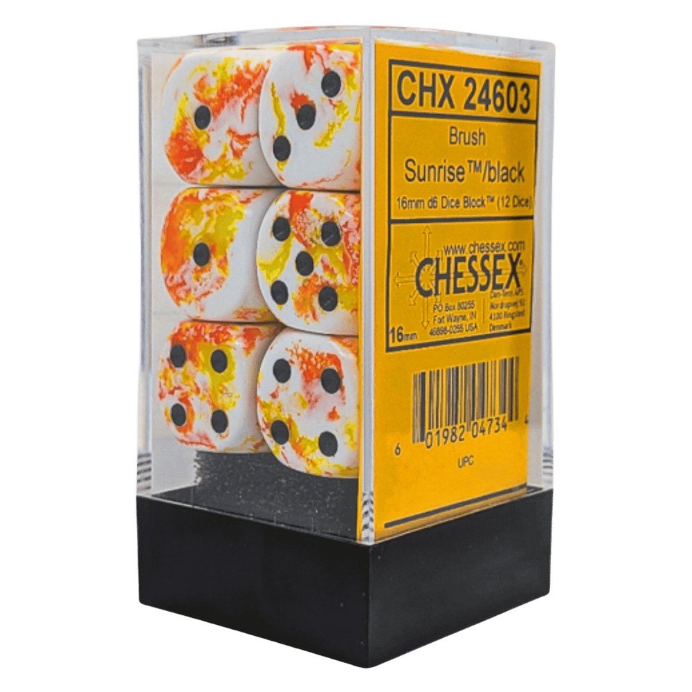 Chessex: Brush Sunrise/black 16mm d6 Dice Block (12 dice)