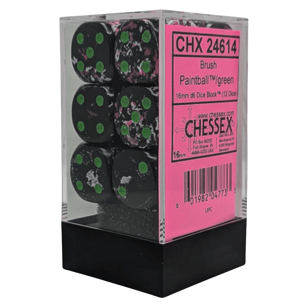 Chessex: Brush Paintball/green 16mm d6 Dice Block (12 dice)