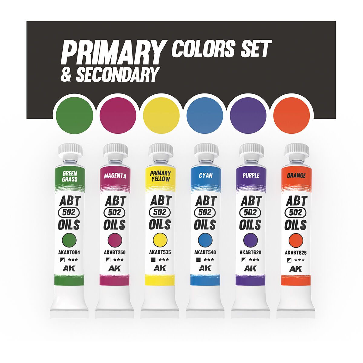 AK Interactive ABT 502: Primary & Secondary Colours Oil Paint Set
