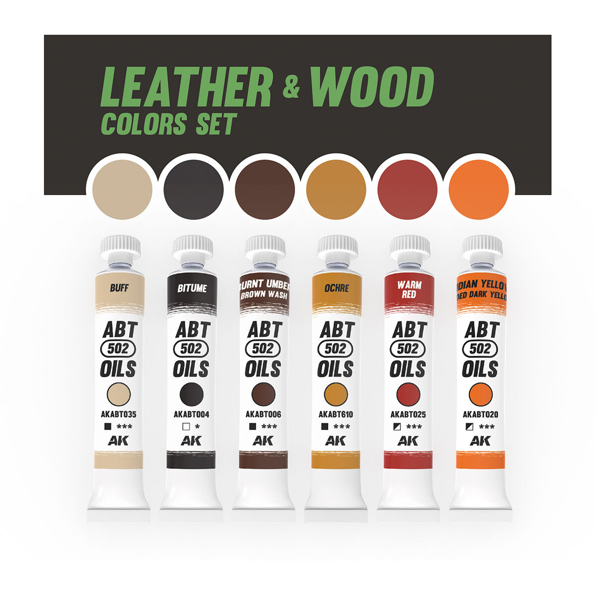 AK Interactive ABT 502: Leather & Wood Colours Oil Paint Set