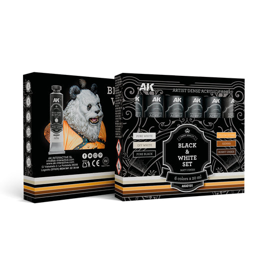AK-Interactive: Artist Dense Acrylic Colour: Black & White Set (6 Tubes 20 Ml)