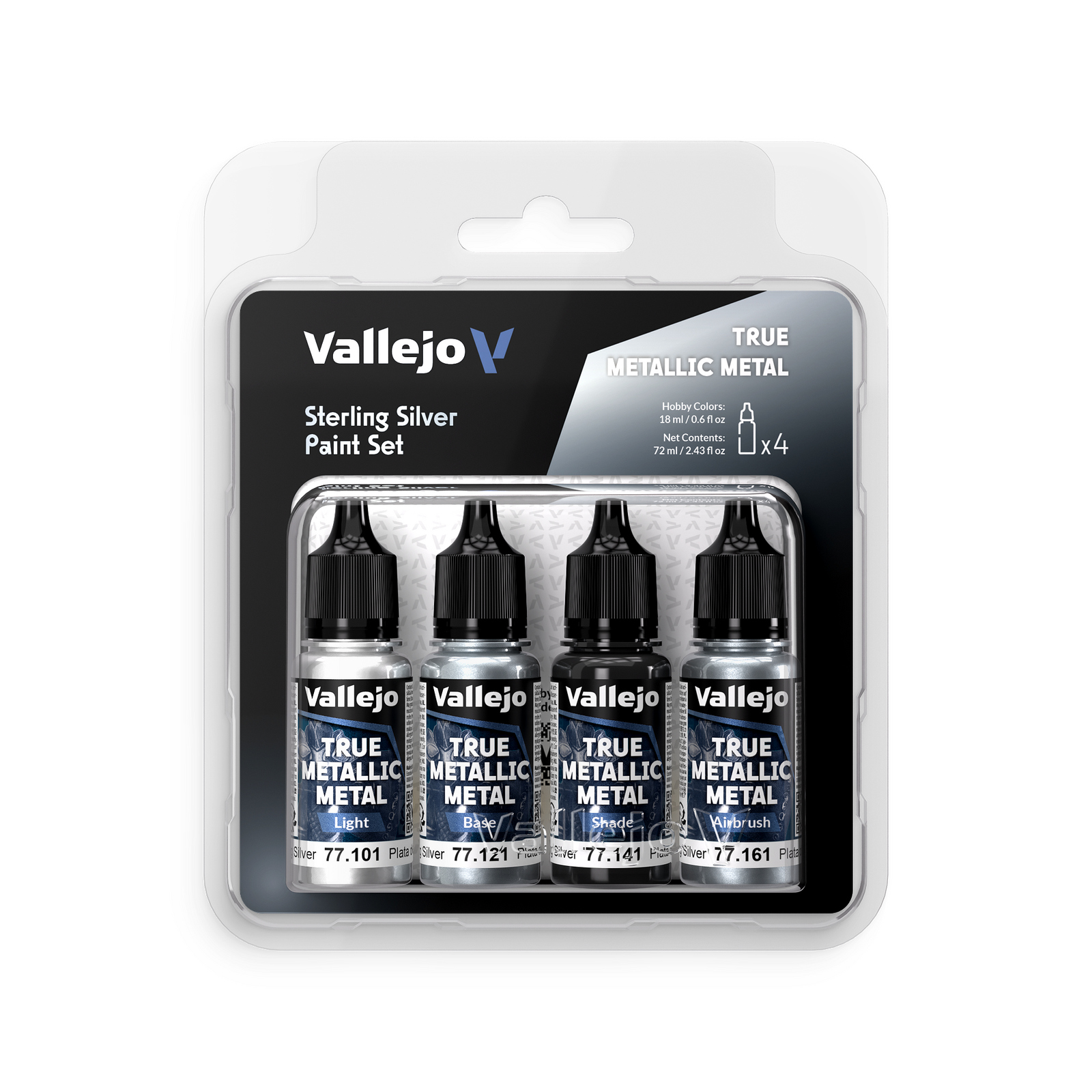 Vallejo: True Metallic Metal Sterling Silver - 4 Colour Paint Set