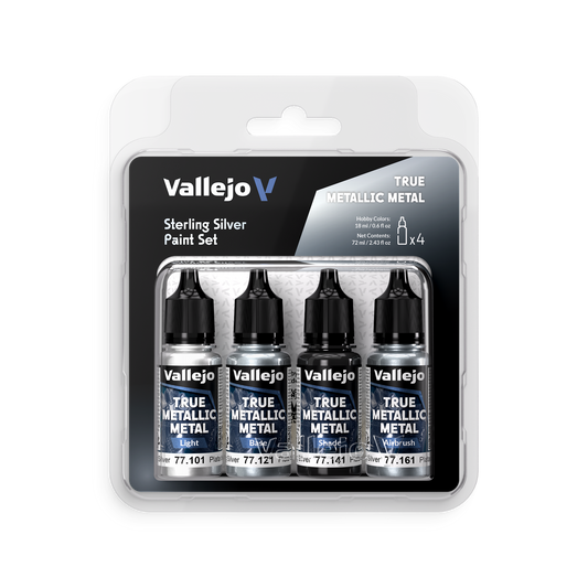 Vallejo: True Metallic Metal Sterling Silver - 4 Colour Paint Set