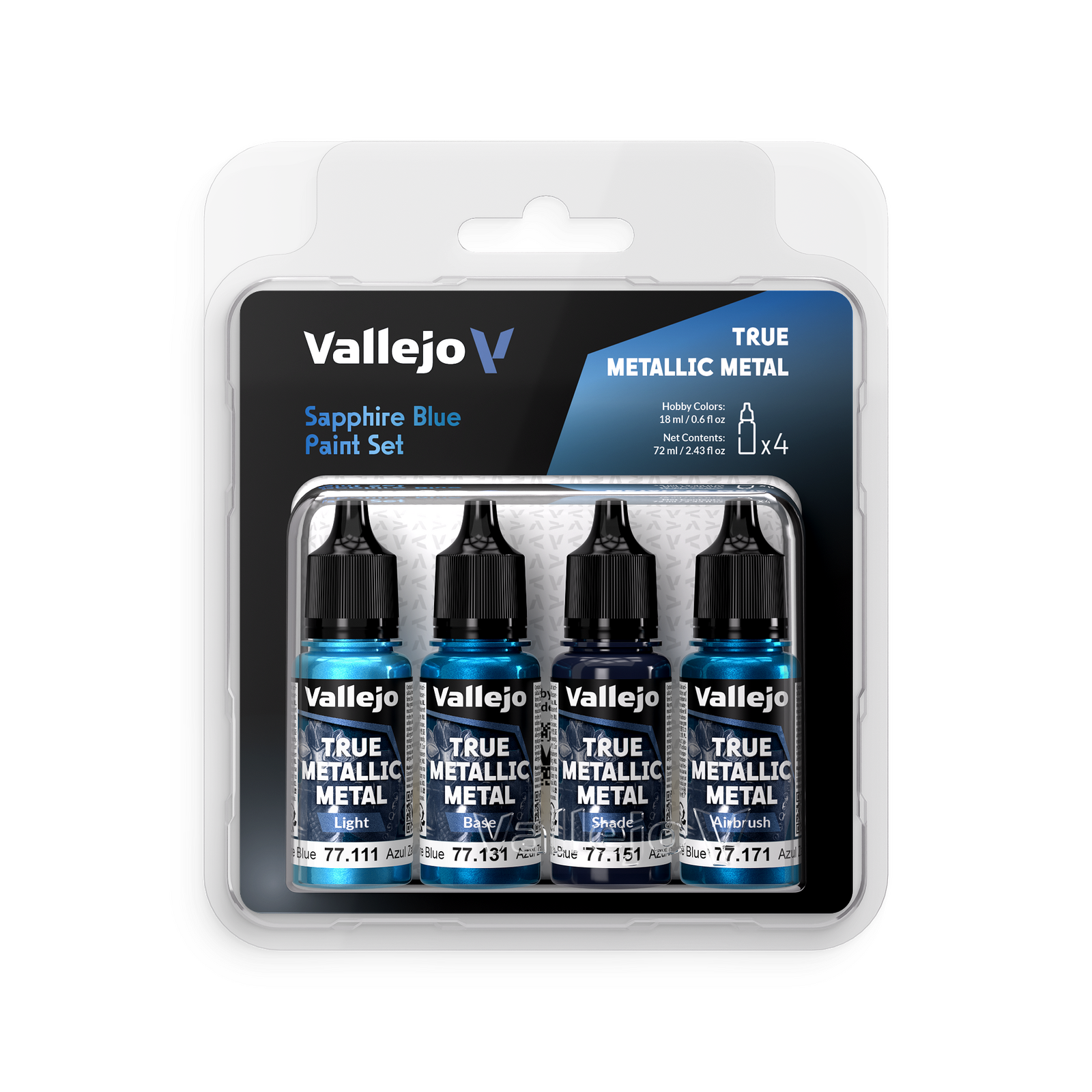 Vallejo: True Metallic Metal Sapphire Blue - 4 Colour Paint Set