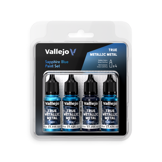 Vallejo: True Metallic Metal Sapphire Blue - 4 Colour Paint Set