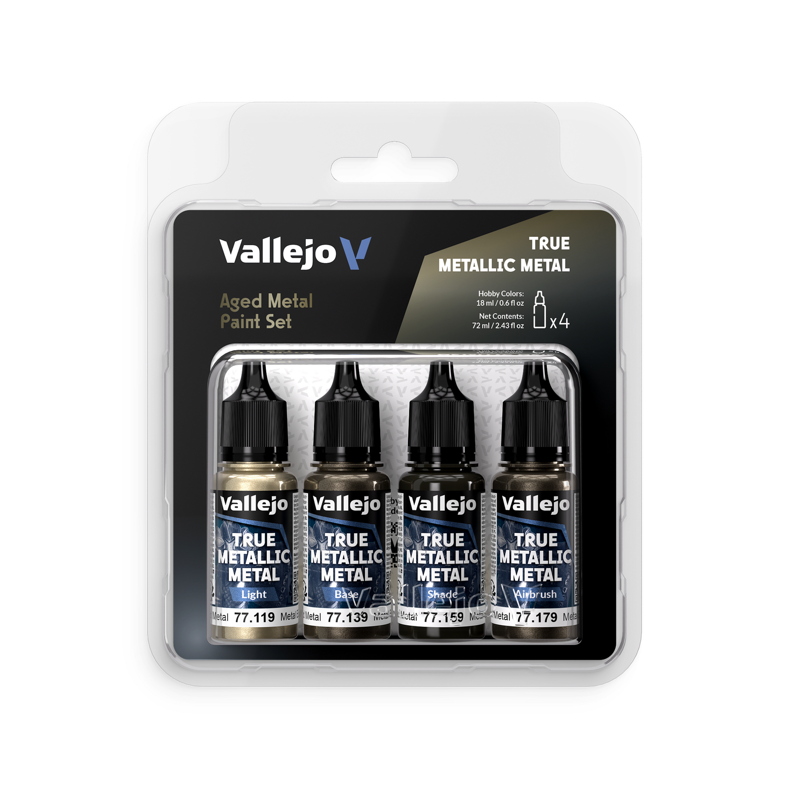 Vallejo: True Metallic Metal Aged Metal - 4 Colour Paint Set