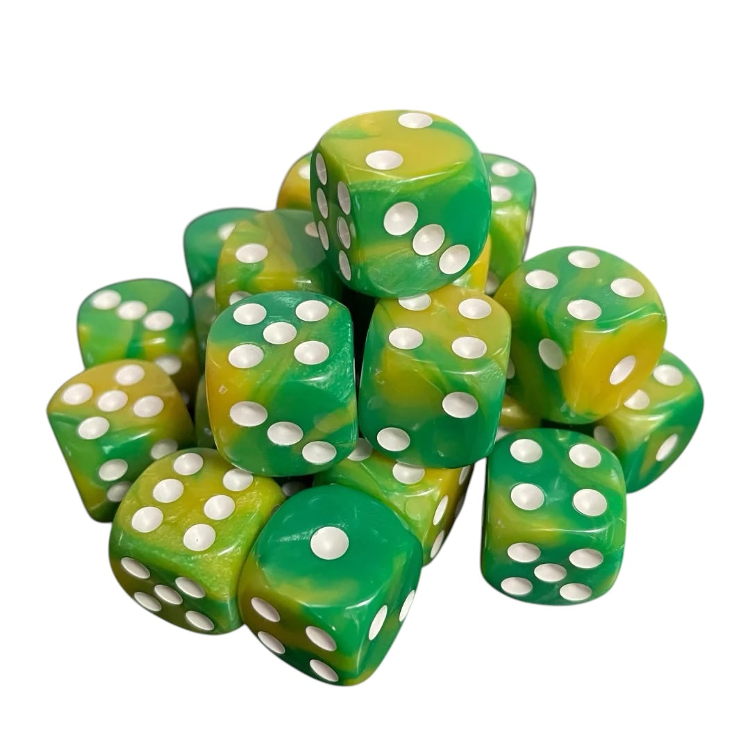 16mm Dice Glossy Pearl Yellow-Green (White pips)