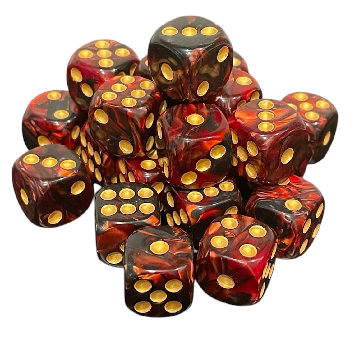 16mm Dice Pearl Black-Red (Gold pips)