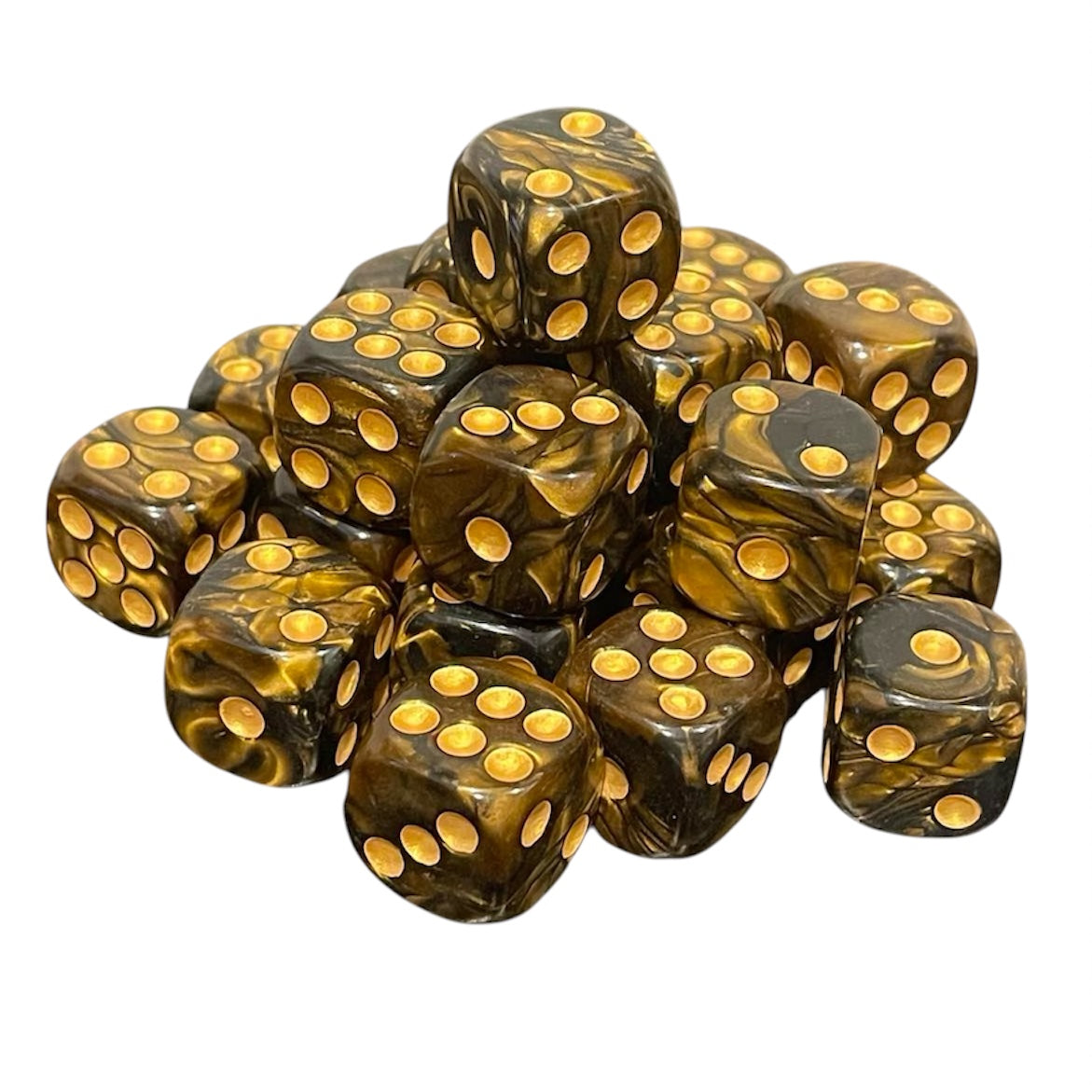 16mm Dice Pearl Black-Gold (Gold pips)