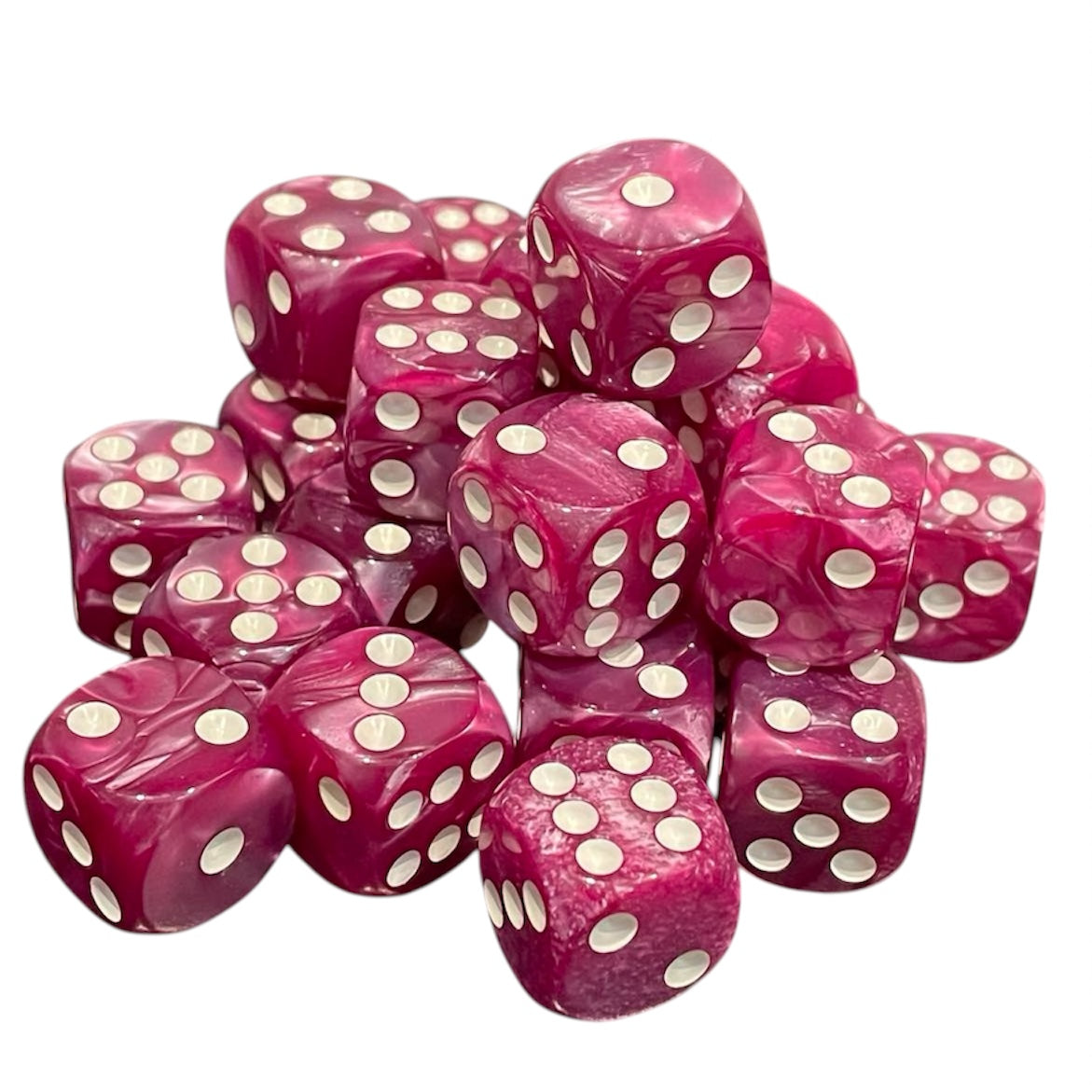 16mm Dice Pearl Dark Fuchsia (White pips)