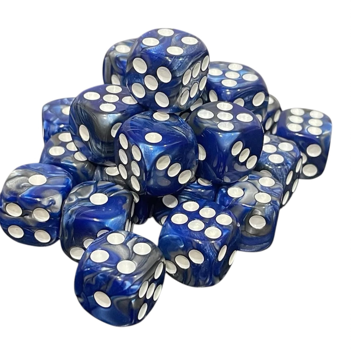 16mm Dice Pearl Blue-Silver (White pips)