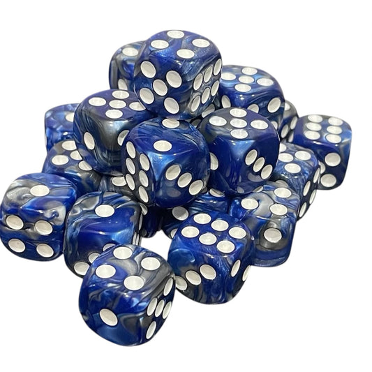 16mm Dice Pearl Blue-Silver (White pips)