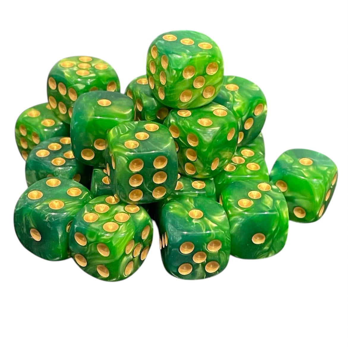 16mm Dice Pearl Green (Gold pips)