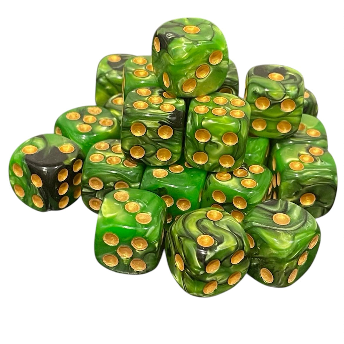 16mm Dice Pearl Green-Black (Gold pips)