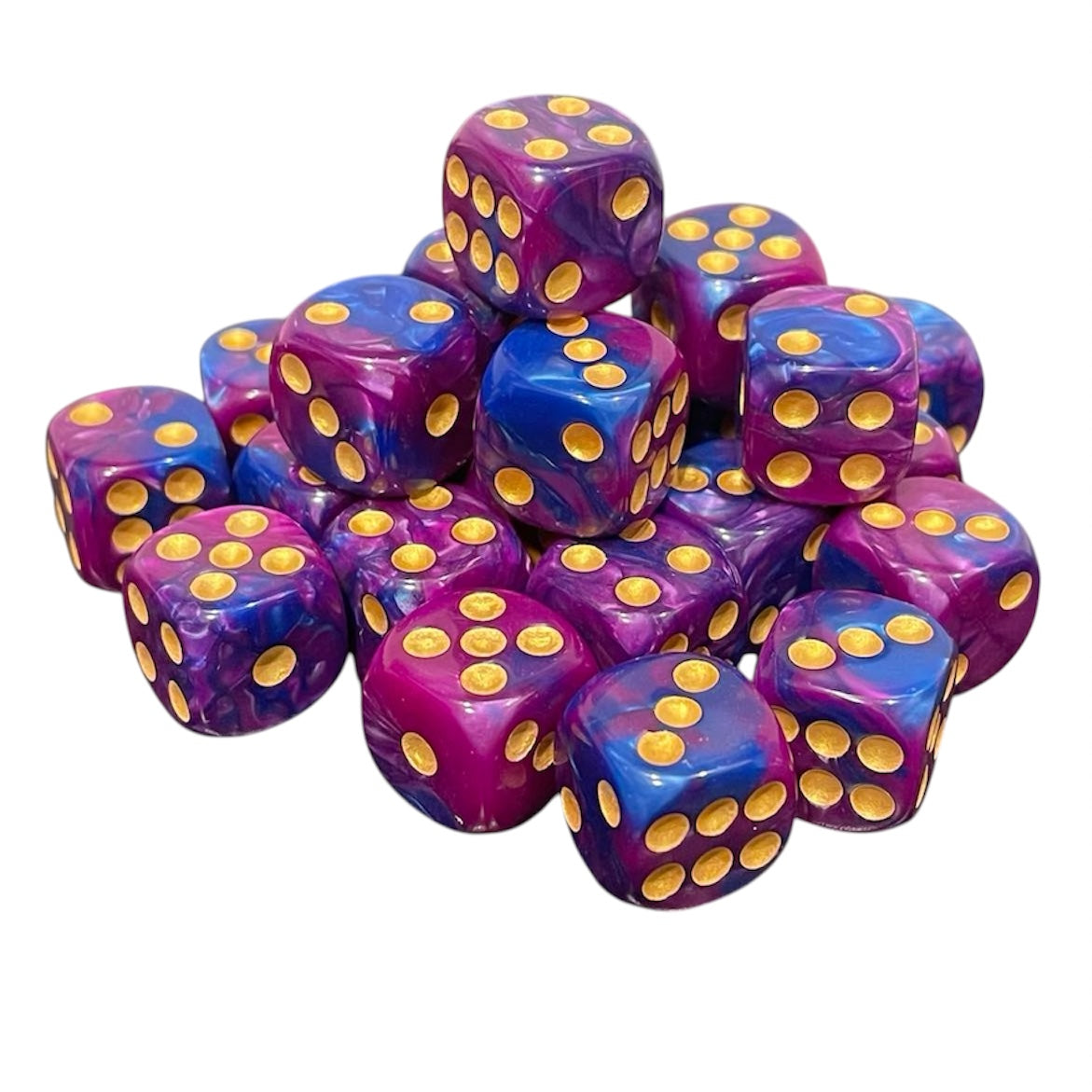 16mm Dice Pearl Purple-Blue (Gold pips)