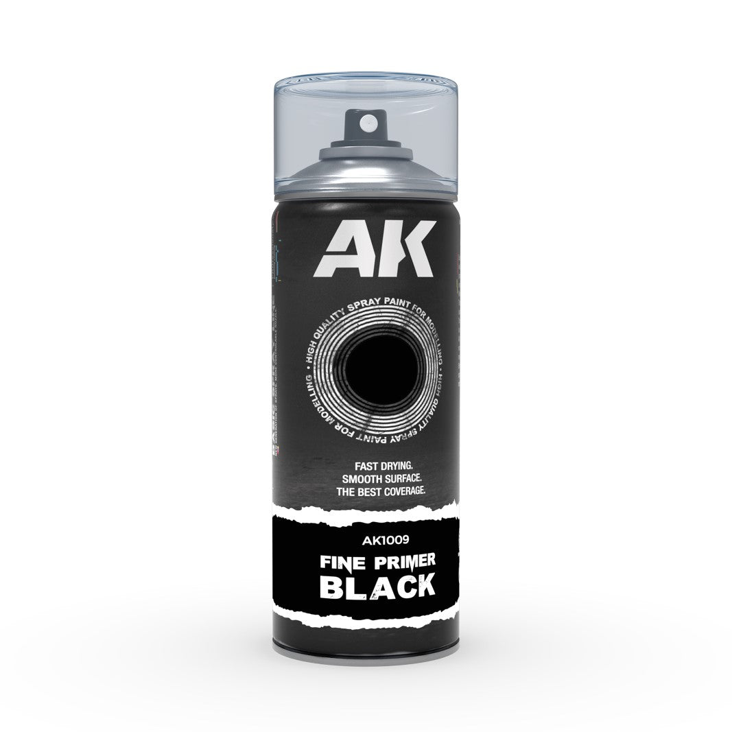 Ak Interactive: Aerosol Spray Primer  - Fine Primer Black - Spray 400ml (Includes 2 Nozzles)